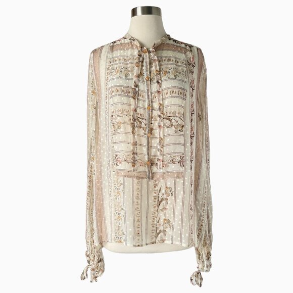 Etro Floral Tuxedo Silk Top Sheer 46 - Picture 1 of 7